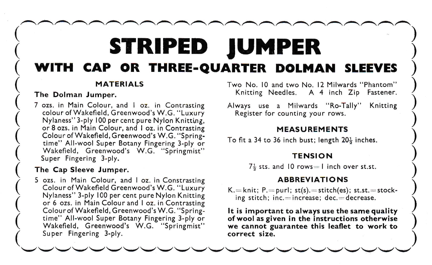 1950s Knitting Pattern for Ladies Dolman Jumper