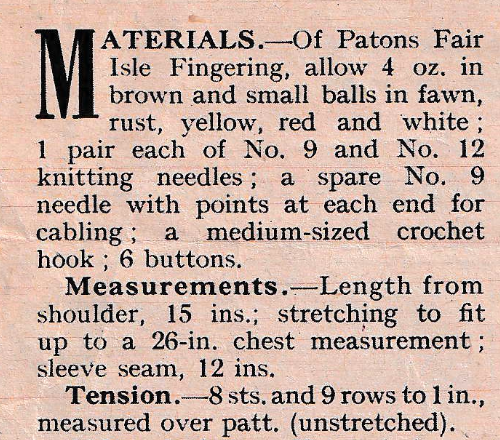 Free Vintage Knitting Pattern for Native American Sweater