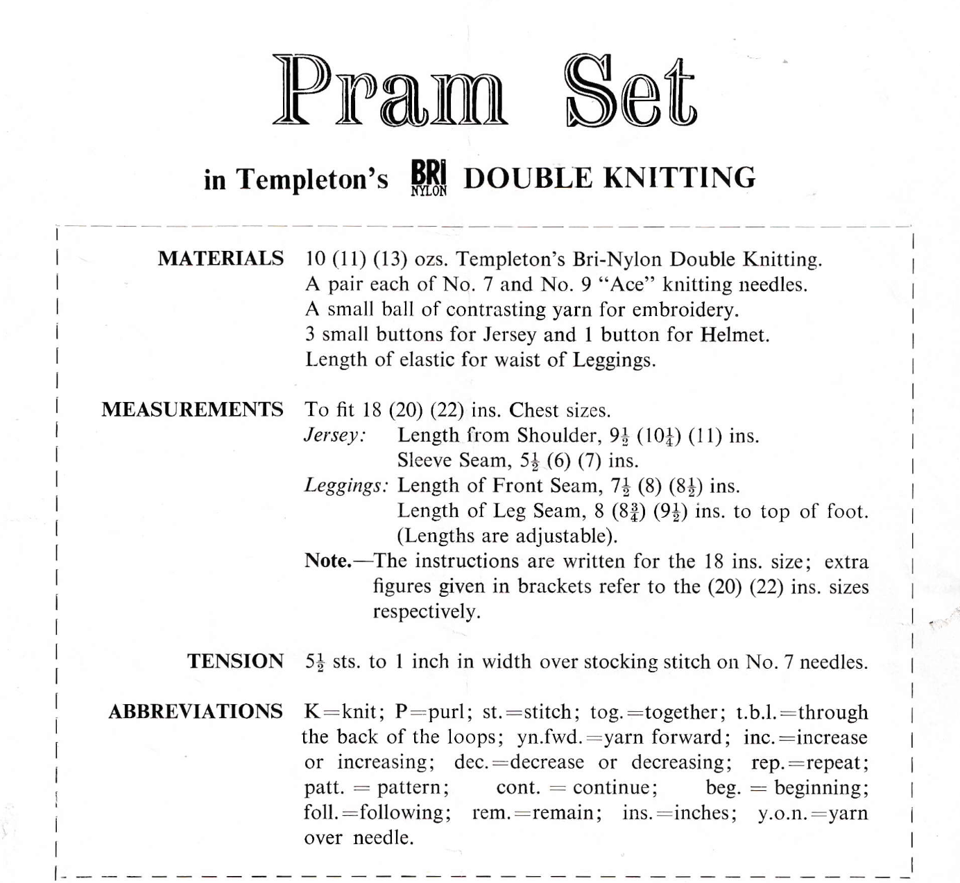 Baby Pram Set Vintage Knitting Pattern