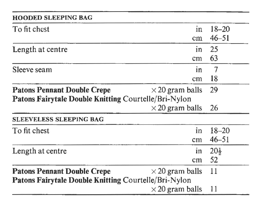 Baby Sleeping Bags Vintage Knitting Pattern