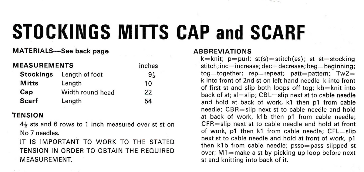 Aran Socks, Scarf, Mittens and Hat for Adult Knitting Pattern