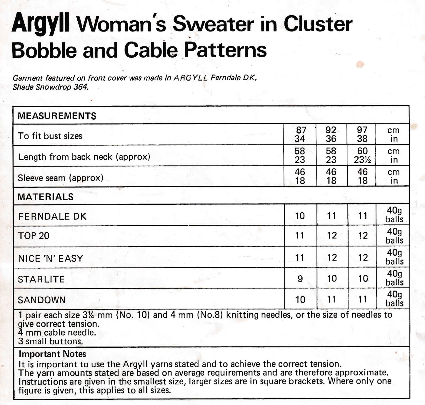 Ladies DK Cable Sweater Vintage Knitting Pattern