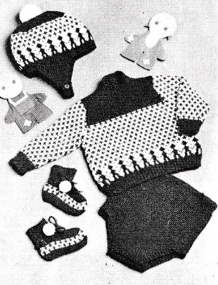 Vintage Baby Boy 4 Ply Fair Isle Pram Set Knitting Pattern PDF