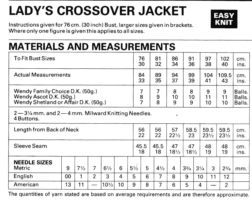 Ladies Crossover Cardigan Vintage Knitting Pattern