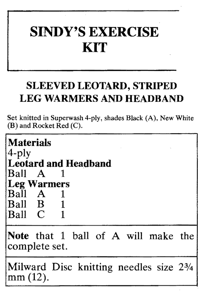 Sindy Exercise Aerobics Outfit Vintage Knitting Pattern PDF – 12 Inch Doll