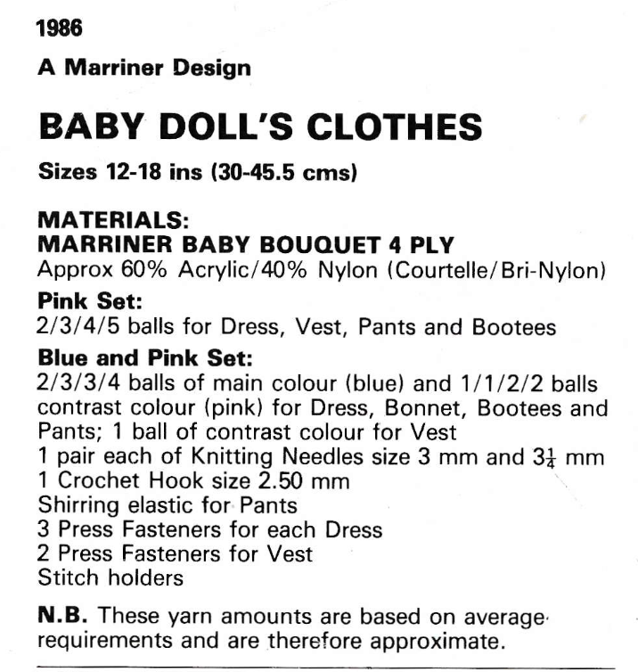 Baby Doll's Clothes Vintage Knitting Pattern PDF – 4 Ply, 12 to 18 Inch Dolls