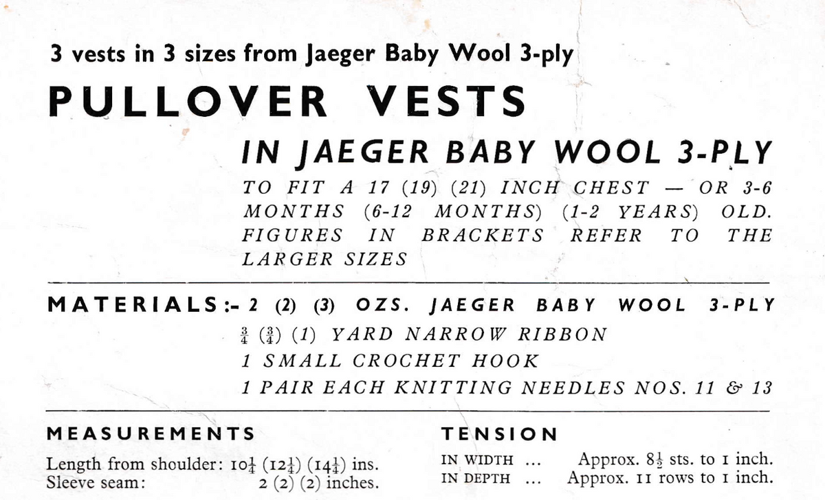 Baby Pullover Vests Knitting Pattern PDF – 3 Ply, 3 Designs, 17 to 21 Inch Chest