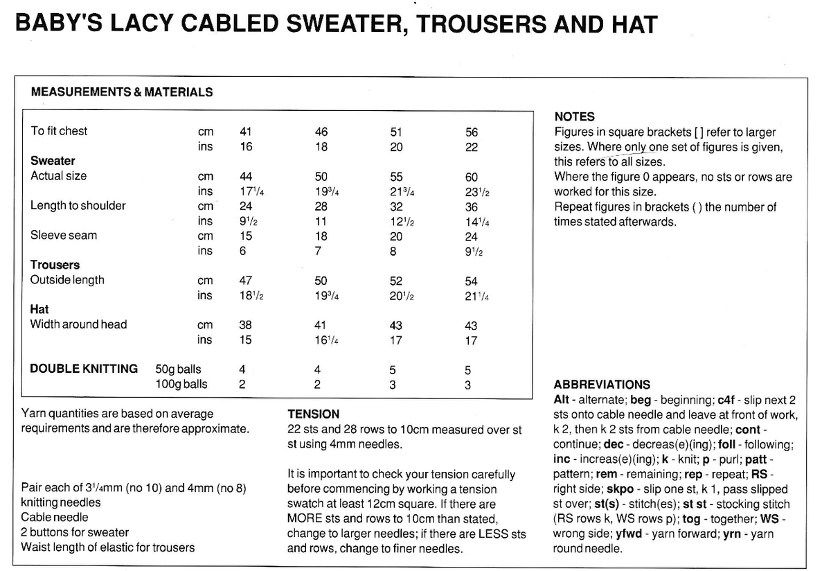Baby Sweater, Trousers and Hat Knitting Pattern PDF – DK, 16 to 22 Inch Chest
