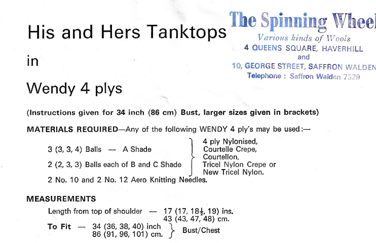 His and Hers Tank Top Knitting Pattern PDF, 4 Ply