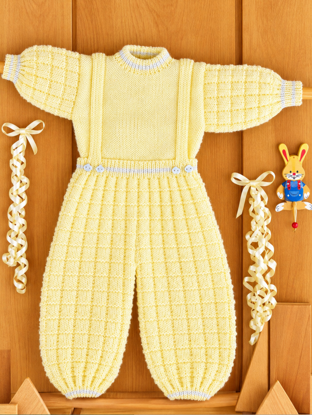 Baby Sweater & Dungarees DK Knitting Pattern PDF | 16–22 in