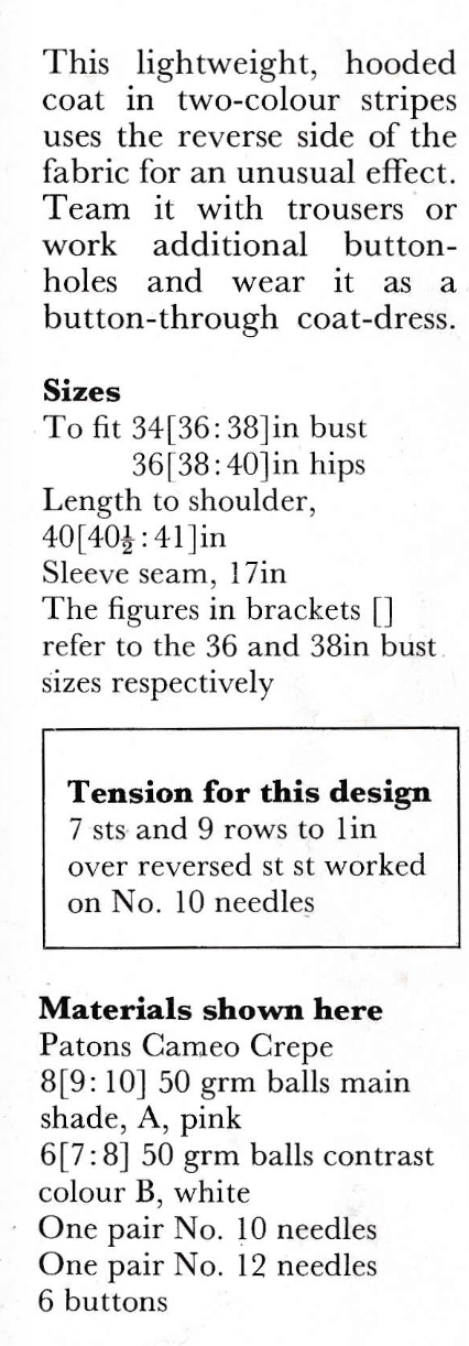 Women's Inside-Out Hooded Coat Knitting Pattern PDF