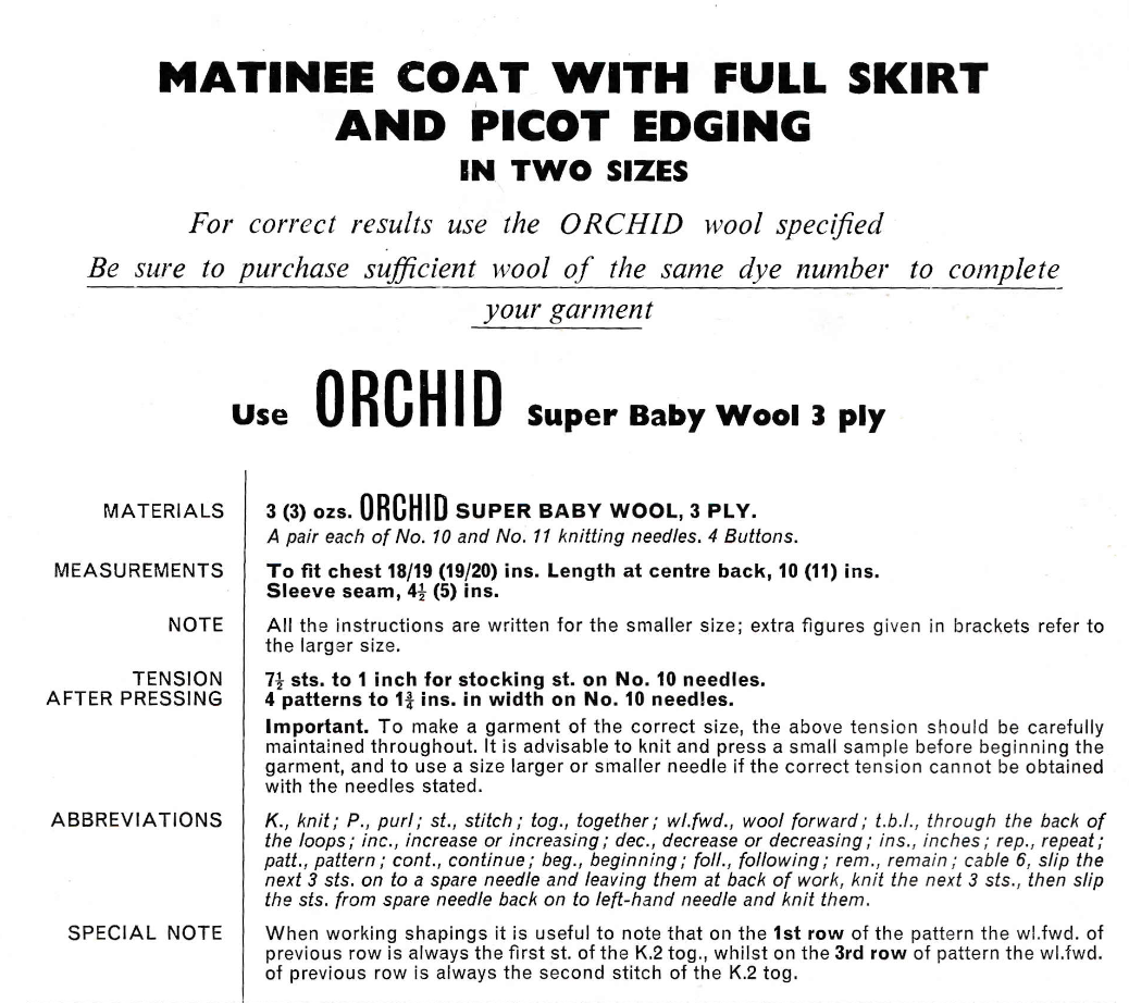 Vintage Knitting Pattern for Baby Matinee Coat Cardigan Set in 3 ply yarn