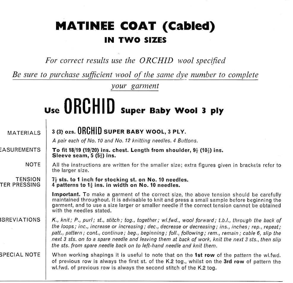 Vintage Knitting Pattern for Baby Matinee Coat Cardigan Set in 3 ply yarn