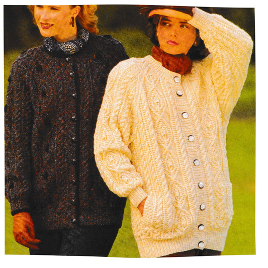 Ladies Long Aran Cardigan Knitting Pattern