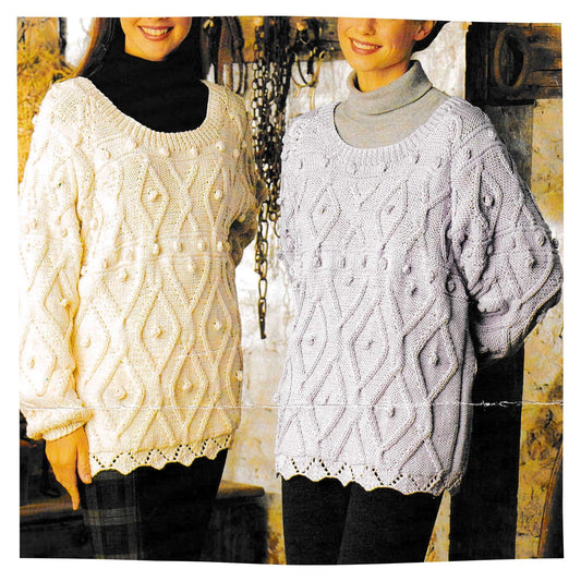 Ladies Long Aran Cable Sweater Knitting Pattern PDF – 28 to 42 Inch Bust