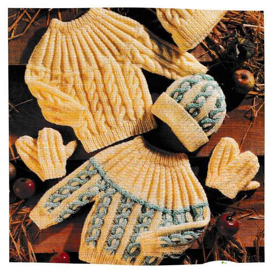 Baby and Child Aran Sweater, Hat and Mittens Knitting Pattern PDF – 14 to 22 Inch Chest