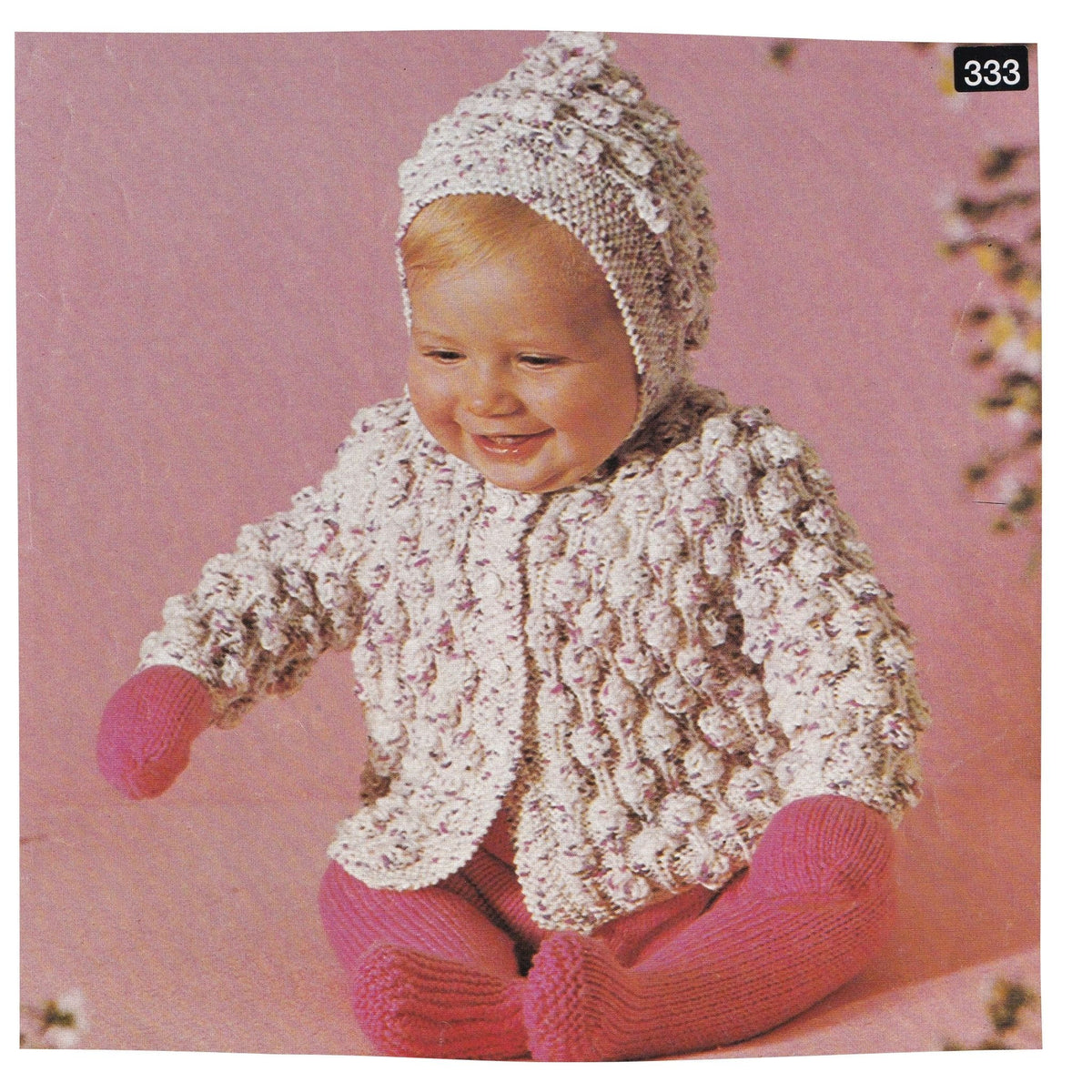 1970s Baby Hooded Bobble Cardigan Knitting Pattern PDF