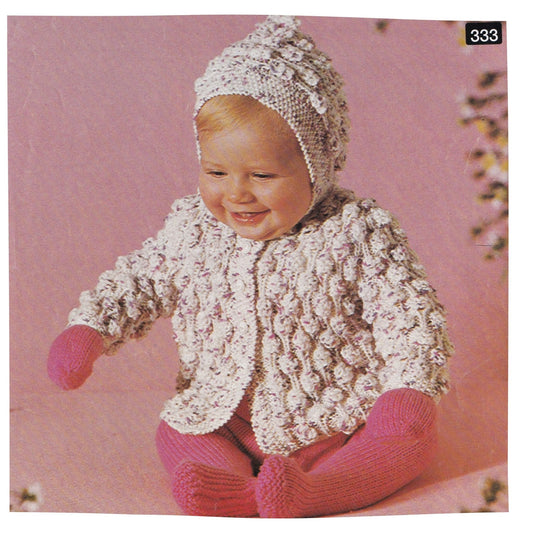 1970s Baby Hooded Bobble Cardigan Knitting Pattern PDF
