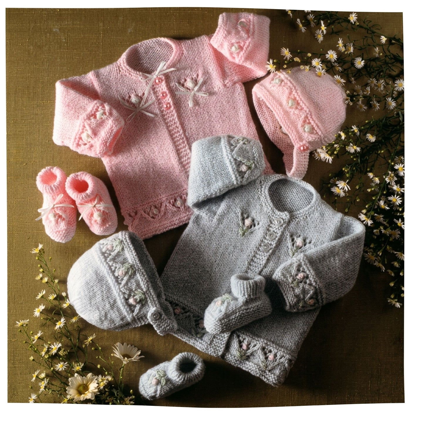 Vintage Baby Matinee Coat Cardigan Bonnet and Booties Set