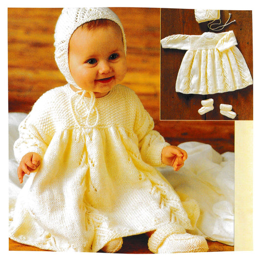 Baby Girs Bonnet and Dress Knitting Pattern