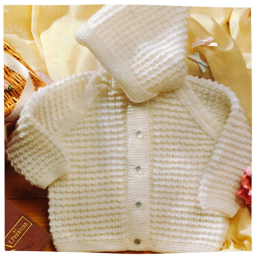 Vintage Knitting Pattern for Baby Cardigan Jacket with Hood