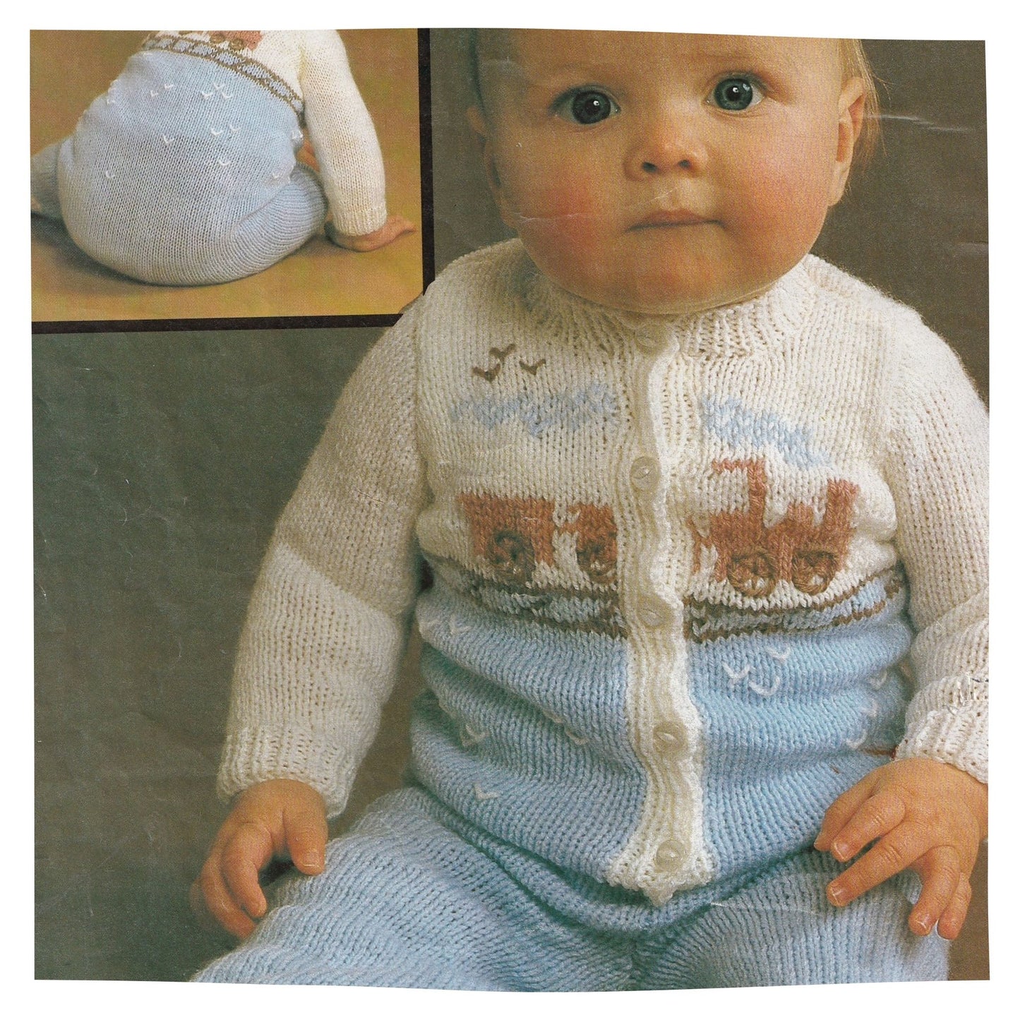PDF Knitting Pattern for Baby Boys Train Romper Play Suit