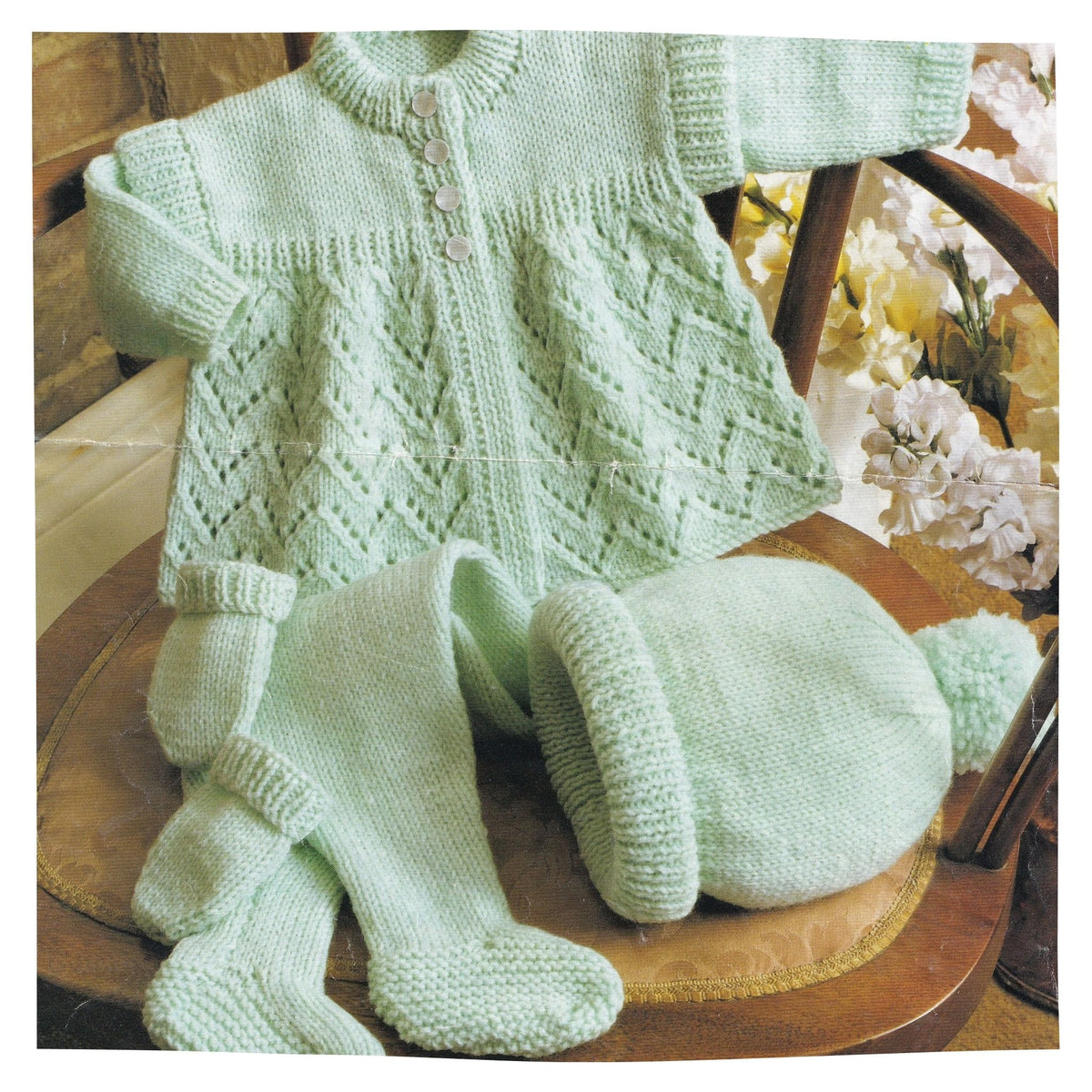 Baby Matinee Coat Cardigan with Hat and Leggings Set