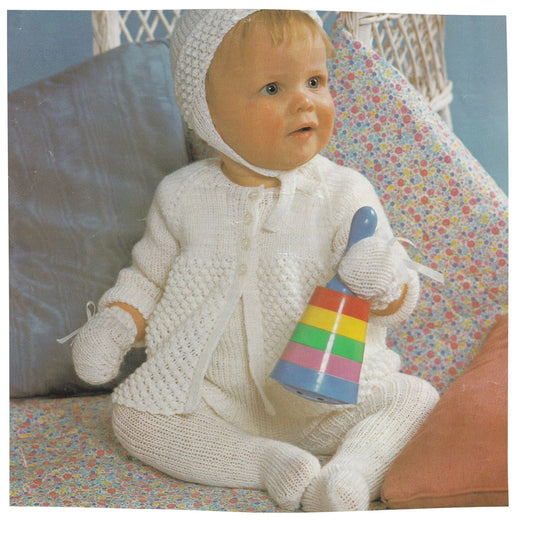 Baby Pram Set with Cardigan and Tights Vintage Knitting Pattern