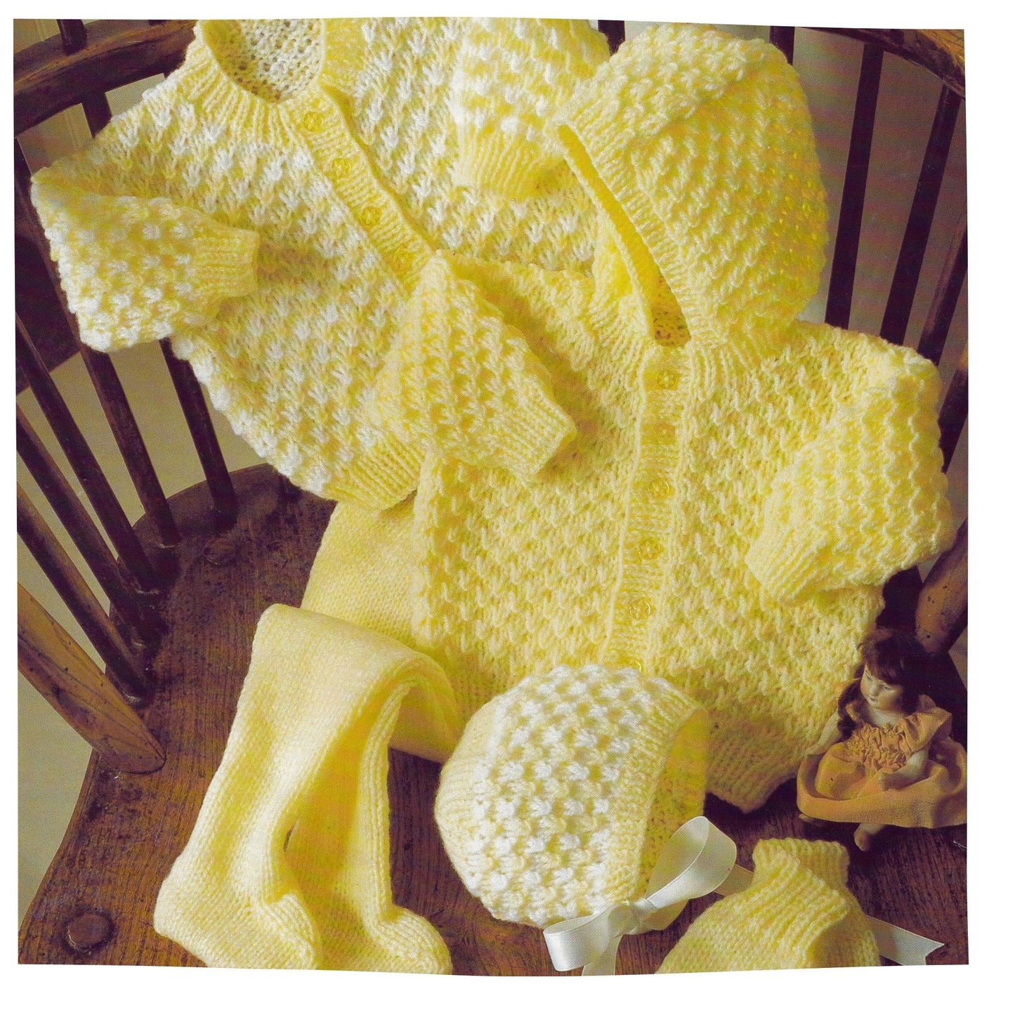 Baby Pram Set with Hooded Cardigan and Tights Vintage Knitting Pattern