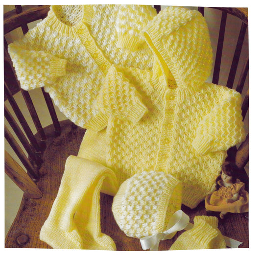 Baby Pram Set with Hooded Cardigan and Tights Vintage Knitting Pattern