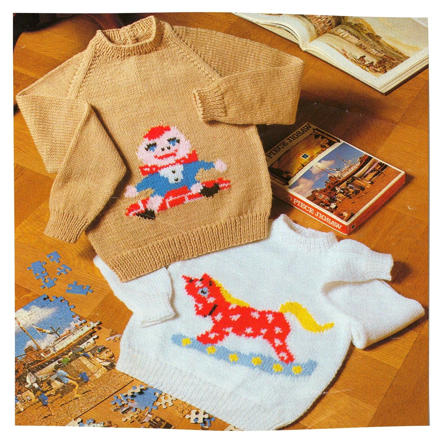 Humpty Dumpty and Rocking Horse Graph Sweaters for Children Knitting Pattern