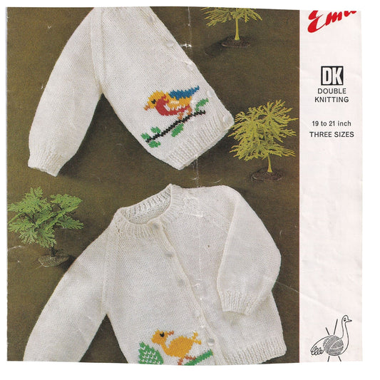 Baby Cardigan with Duck and Bird Motif in DK Yarn