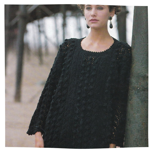 Ladies Long Aran Sweater Knitting Pattern