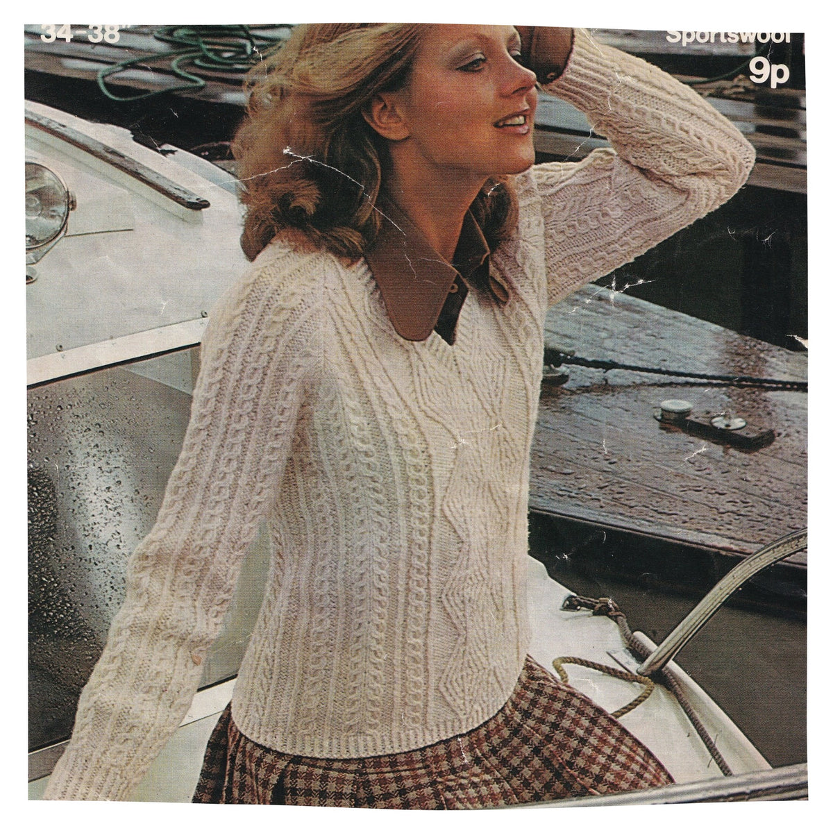 Ladies Aran V Neck Sweater Knitting Pattern PDF – 34 to 38 Inch Bust