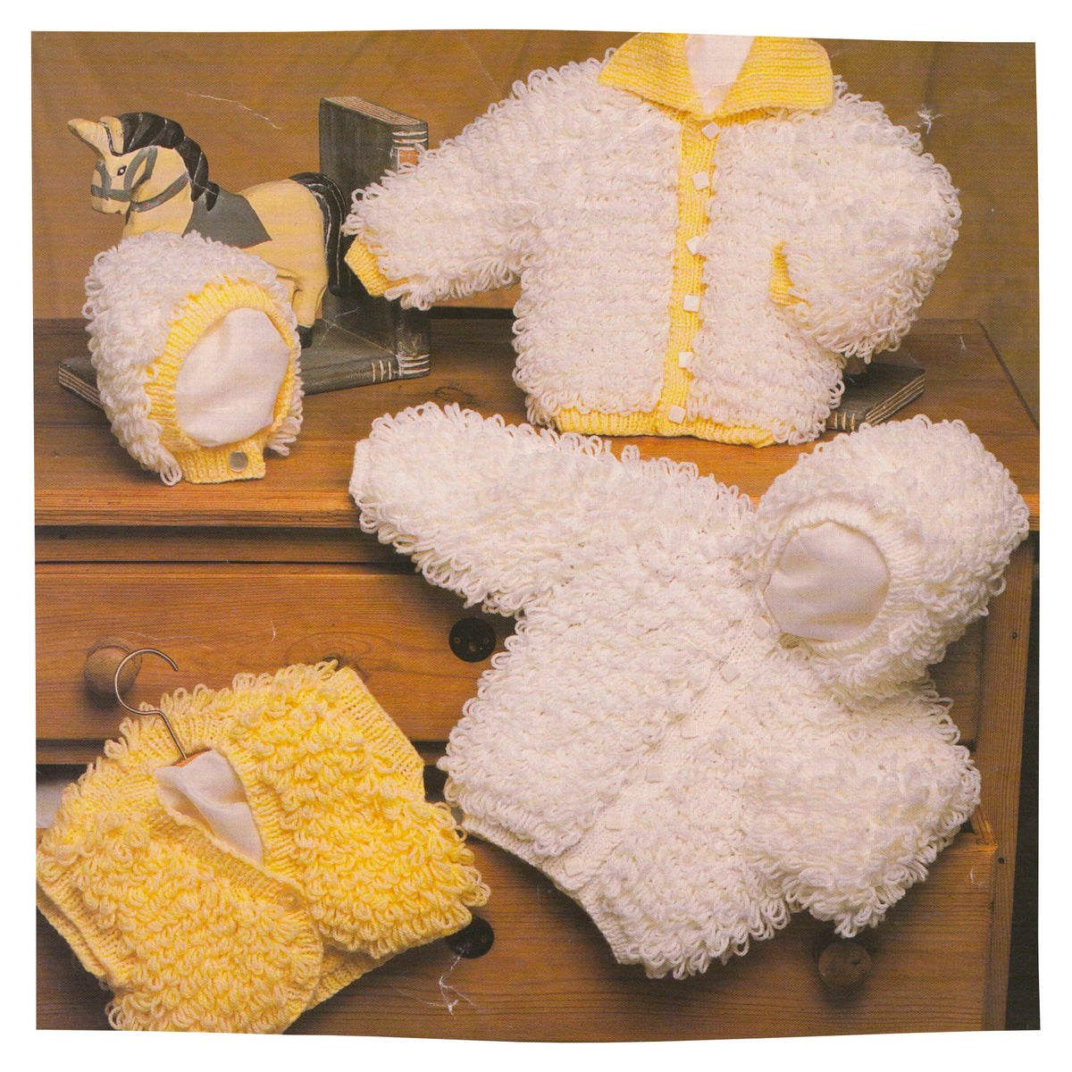 Baby Loopy Cardigan Jacket Bolero and Bonnet Set Vintage Knitting Pattern
