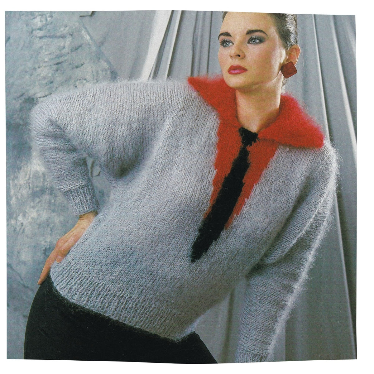 1980s Ladies Mohair Shirt and Tie Sweater Knitting Pattern