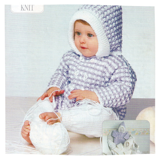 Baby Hooded Jacket and Trousers Knitting Pattern