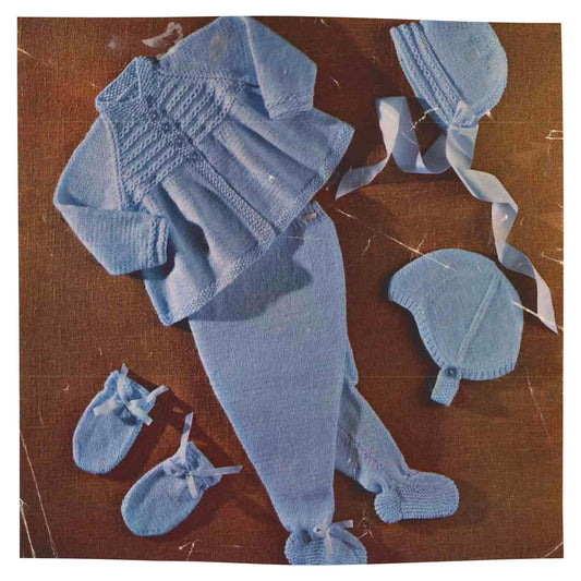 Baby Pram Set Knitting Pattern PDF – Coat, Leggings, Bonnet, Cap and Mitts
