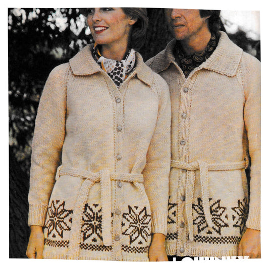 Snowflake Fair Isle Chunky Jackets for Men and Women Vintage Knitting Pattern PDF