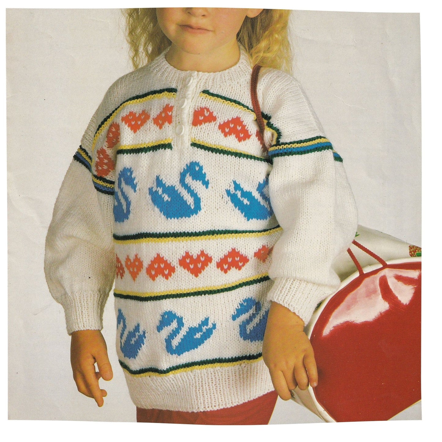 Swan Intarsia Chart Graph Sweater Vintage Knitting Pattern for Children