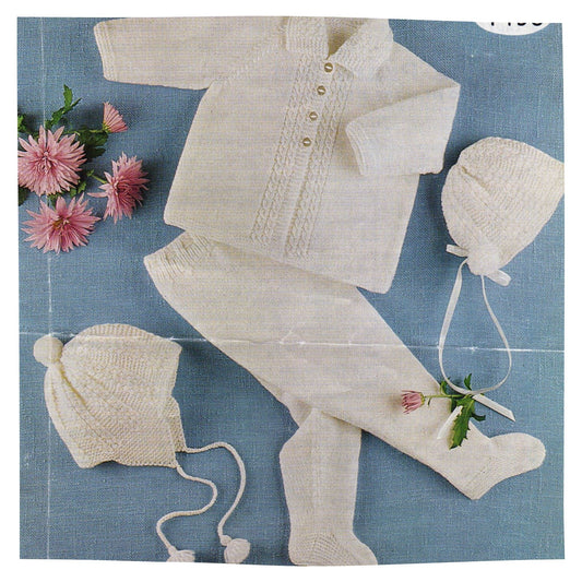 Baby Pram Set Knitting Pattern PDF – Coat, Bonnet, Helmet and Pull-Ups in 4 Ply