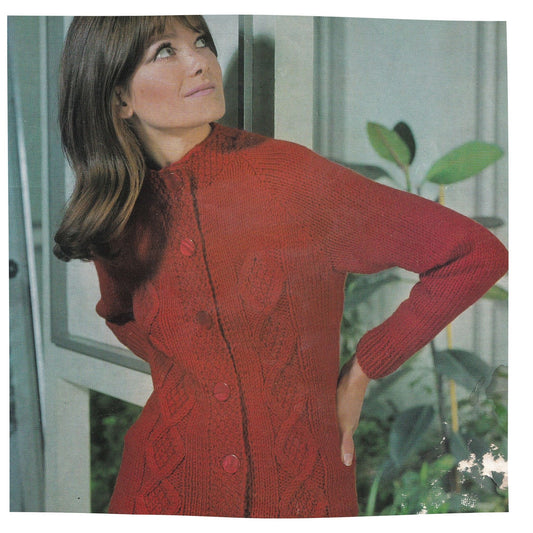 1960s Ladies Aran Raglan Jacket Knitting Pattern PDF