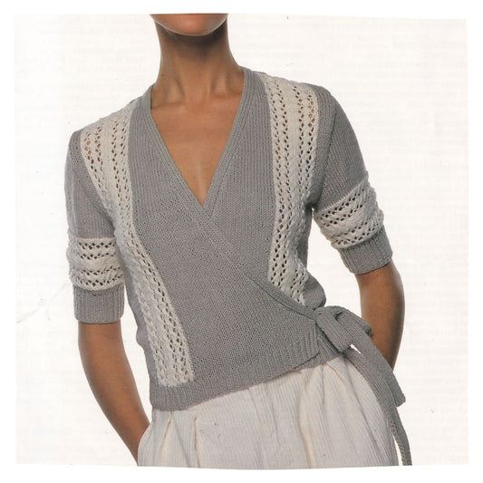 Ladies Cross Over Wrap Sweater Knitting Pattern PDF – 32 to 38 Inch Bust